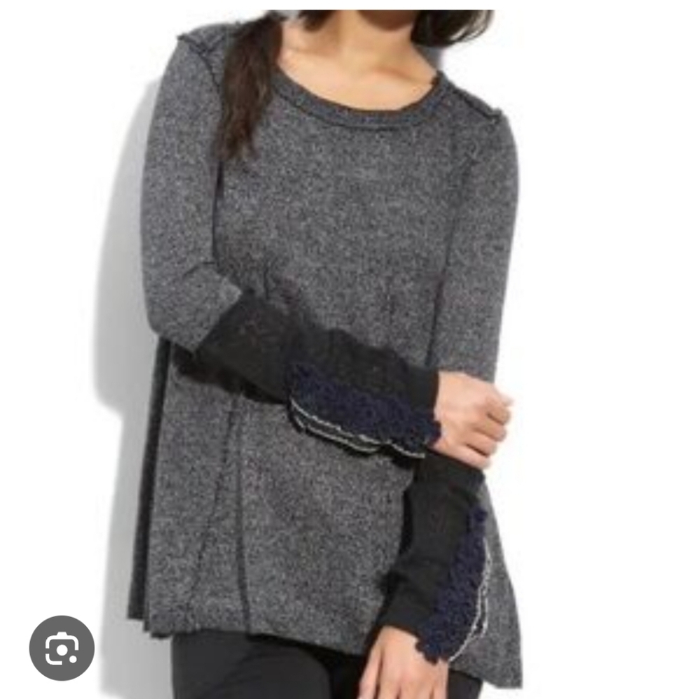 FREE PEOPLE BOHO Long Sleeve Henley Embroidered Sweater Top Y2K Cottage Grunge